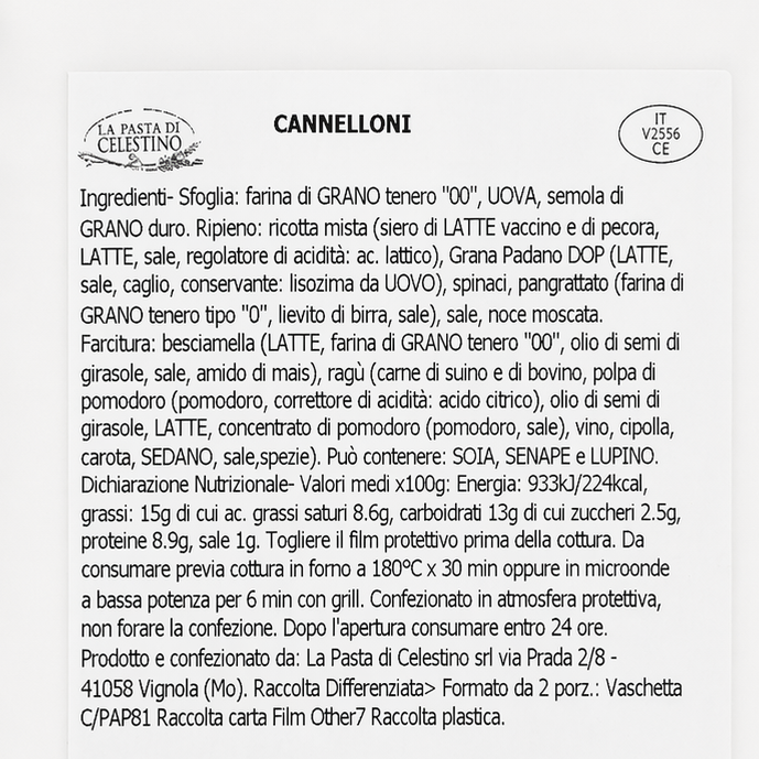 Cannelloni etichetta