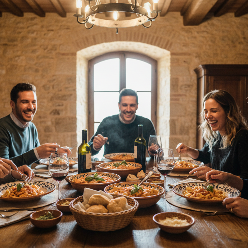 Persone a Tavola mentre mangiano